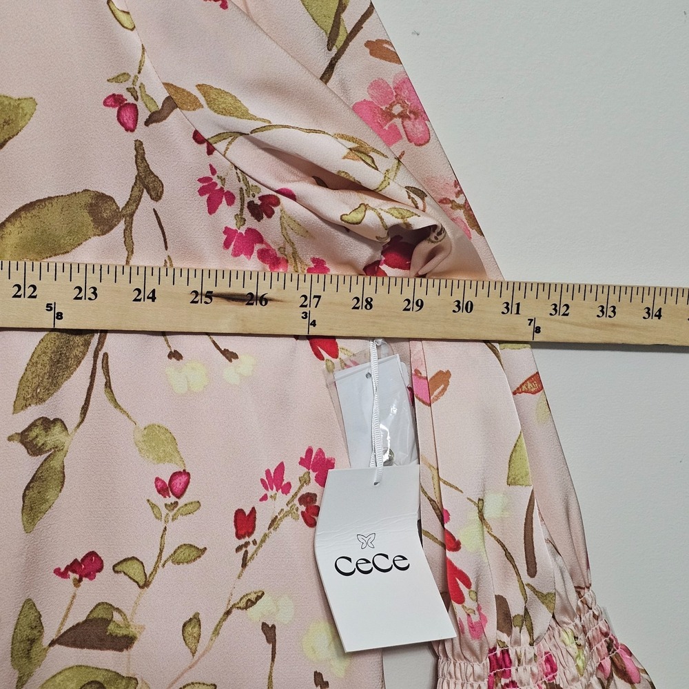 CeCe Womens Top‎ Blouse 3X Peach Pink Green Floral Multicolor Round Neck  0681 - Picture 3 of 12